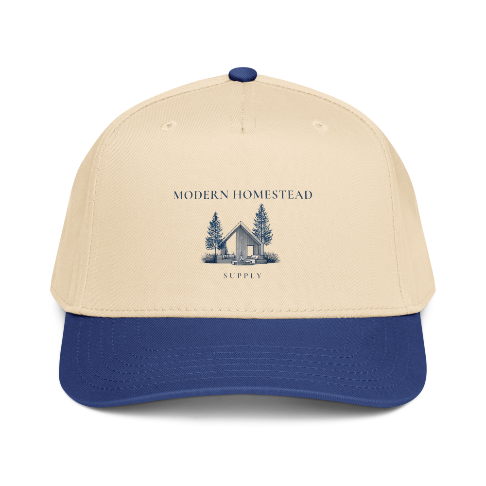 Beige and blue cap with 'Modern Homestead Supply' logo on a white background