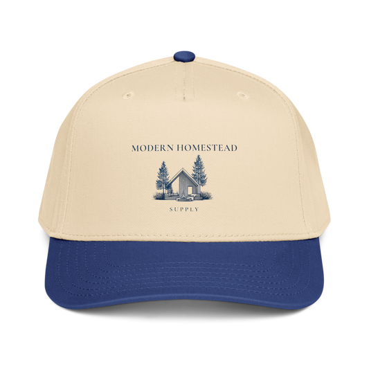 Beige and blue cap with 'Modern Homestead Supply' logo on a white background