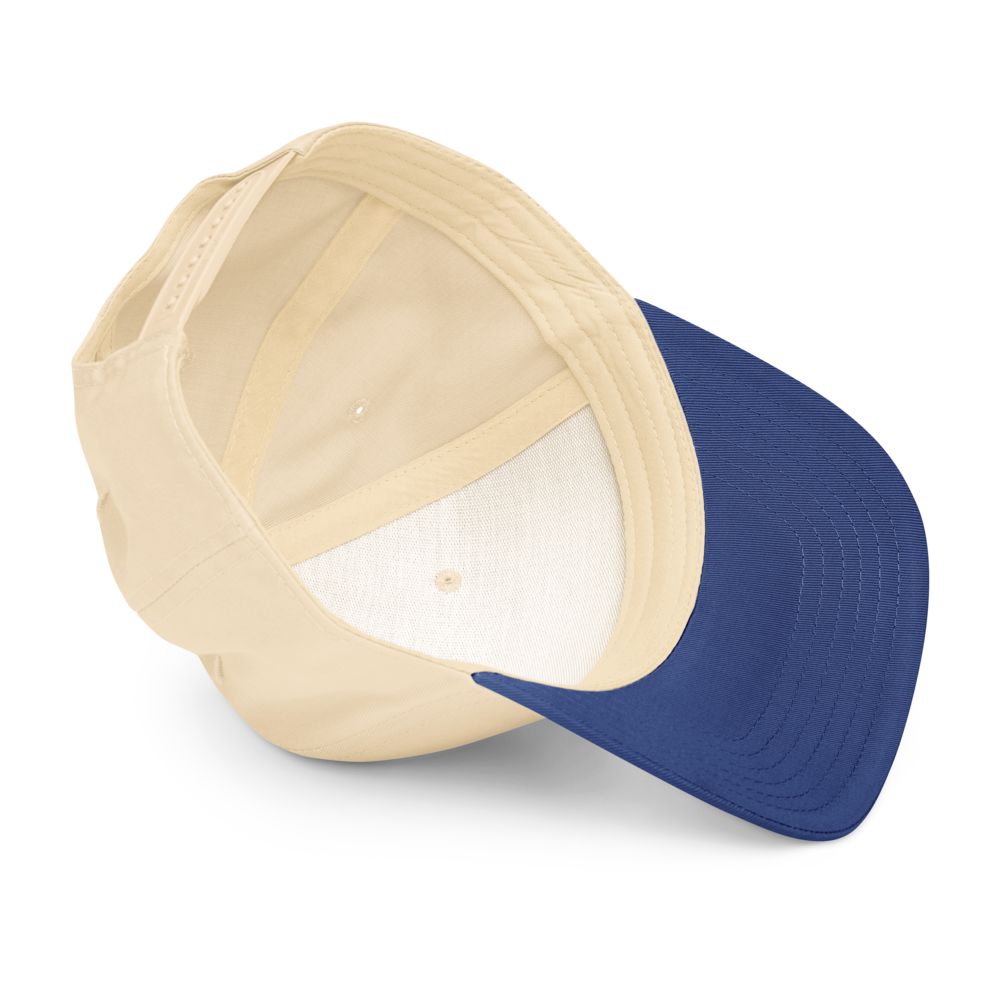 Beige and blue cap on a white background